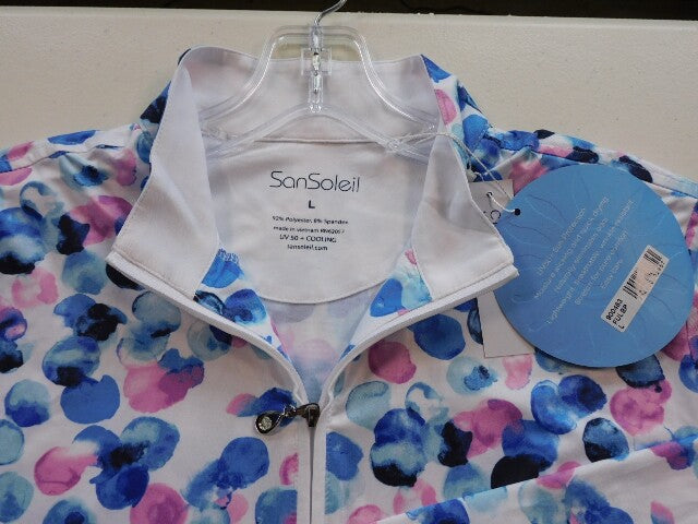SanSoleil Womens Ladies All Over Print Long Sleeve UVP 1/4 Zip Top Large $85 NWT
