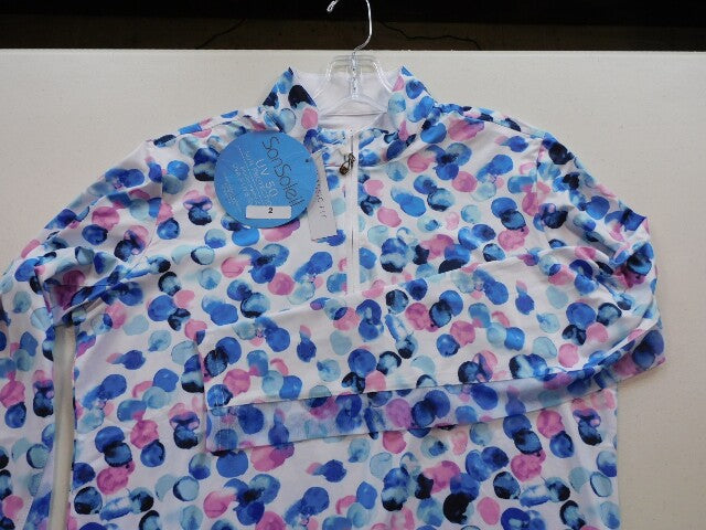 SanSoleil Womens Ladies All Over Print Long Sleeve UVP 1/4 Zip Top Large $85 NWT