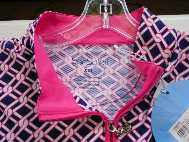SanSoleil Womens Ladies All Over Print Long Sleeve UVP 1/4 Zip Top XXL $85 NWT