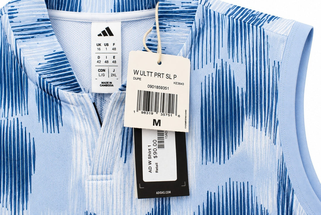 Adidas Ladies Medium Blue ULTIMATE365 Tour Printed Sleeveless Polo Shirt $90 NWT