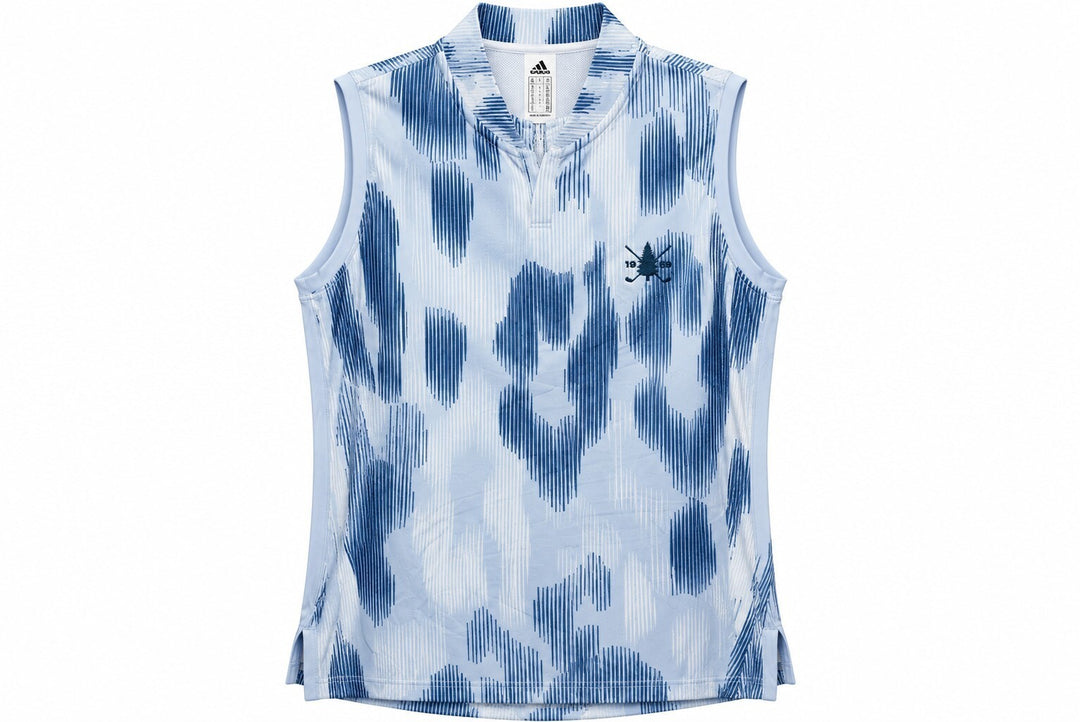 Adidas Ladies Medium Blue ULTIMATE365 Tour Printed Sleeveless Polo Shirt $90 NWT