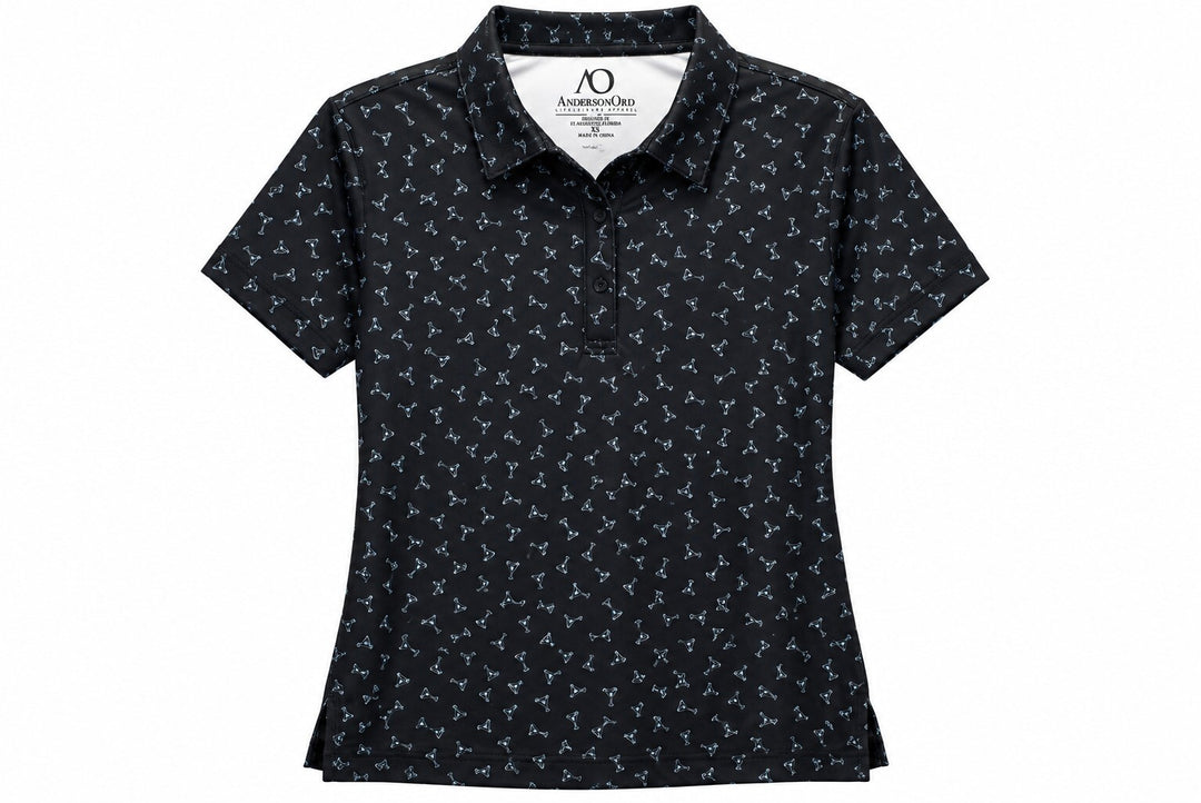 Anderson Ord Ladies X-Small Black Martini Polo Shirt Golf Top $95 Retail NWT