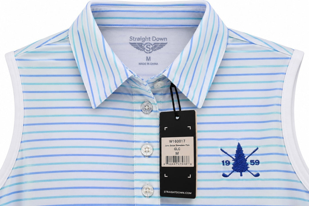 Straight Down Ladies Medium White Juno Striped SL Polo Shirt $100 Retail NWT