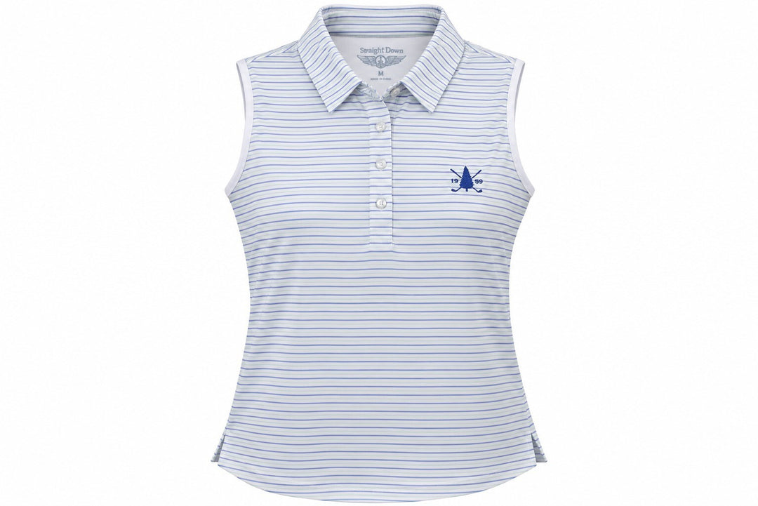 Straight Down Ladies Medium White Juno Striped SL Polo Shirt $100 Retail NWT