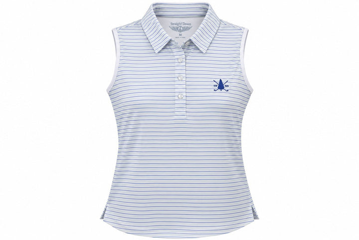 Straight Down Ladies Medium White Juno Striped SL Polo Shirt $100 Retail NWT