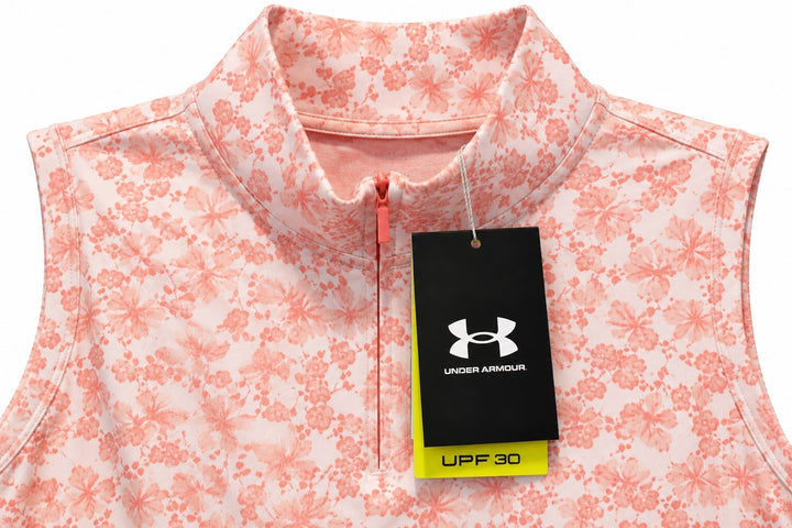 Under Armour Ladies Large Peach Floral UPF 30 SL Polo Shirt Golf $78 Retail NWT
