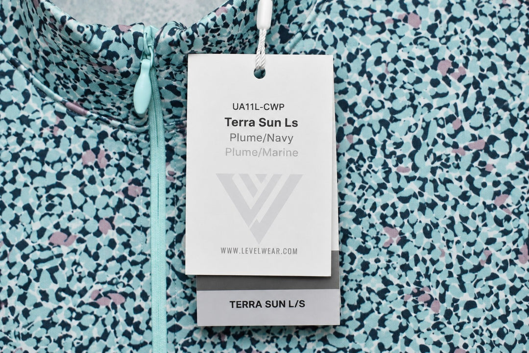 Levelwear Ladies Small Aqua Navy Terra Sun Zip Neck Golf Shirt $90 Retail NWT