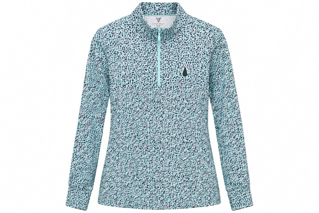 Levelwear Ladies Small Aqua Navy Terra Sun Zip Neck Golf Shirt $90 Retail NWT