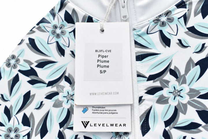 Levelwear Ladies Small White Floral Piper Sun Zip Neck Golf Shirt $90 Retail NWT