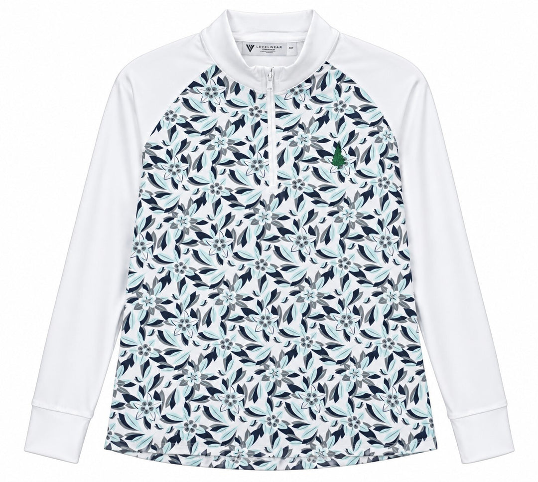 Levelwear Ladies Medium White Floral Piper Sun ZipNeck Golf Shirt $90 Retail NWT