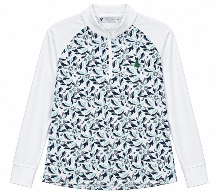 Levelwear Ladies Medium White Floral Piper Sun ZipNeck Golf Shirt $90 Retail NWT