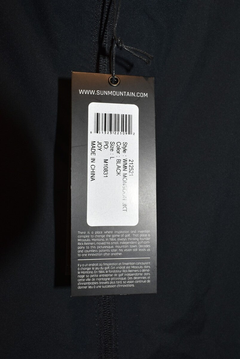 Sun Mountain Ladies Large Black Monsoon Full Zip LS Rain Jacket $90 Retail NWT