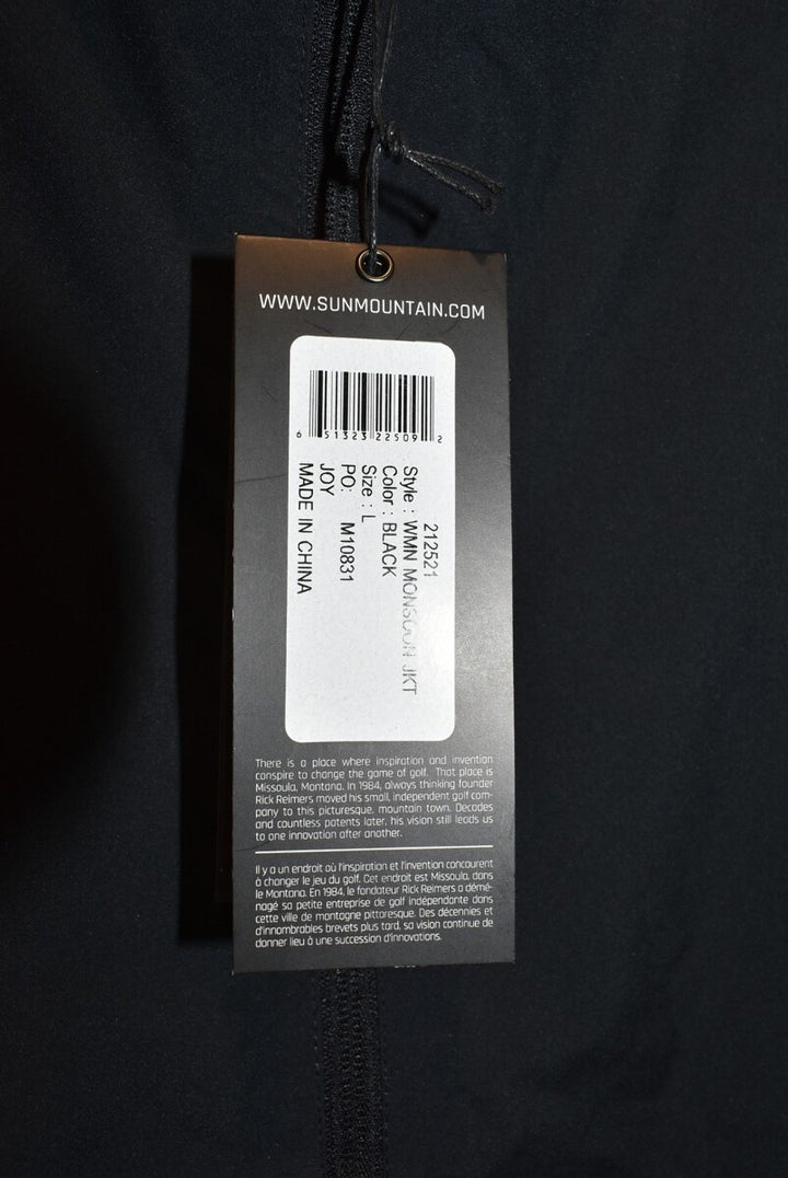 Sun Mountain Ladies Large Black Monsoon Full Zip LS Rain Jacket $90 Retail NWT