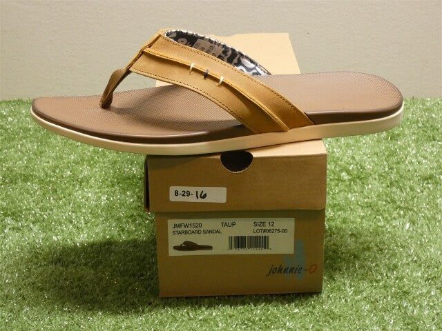 Johnnie-O Mens Starboard Sandal Leather Flip Flop Size 12 Shoes Taupe New
